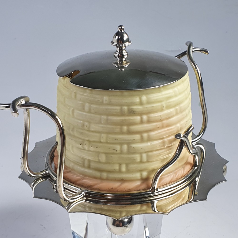 Locke & Co Worcester Blush Honey Pot with SP Base and Mounts c1900 View III