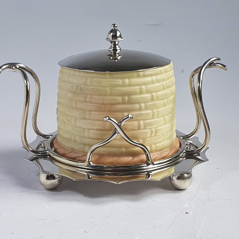 Locke & Co Worcester Blush Honey Pot with SP Base and Mounts c1900 View IV