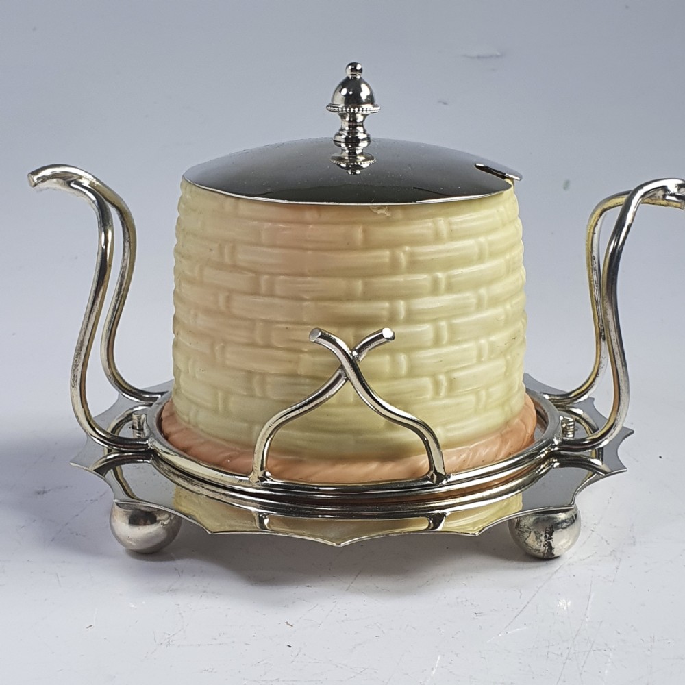 Locke & Co Worcester Blush Honey Pot with SP Base and Mounts c1900 View V