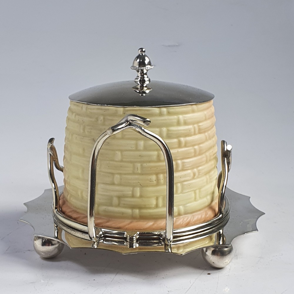Locke & Co Worcester Blush Honey Pot with SP Base and Mounts c1900 View VI