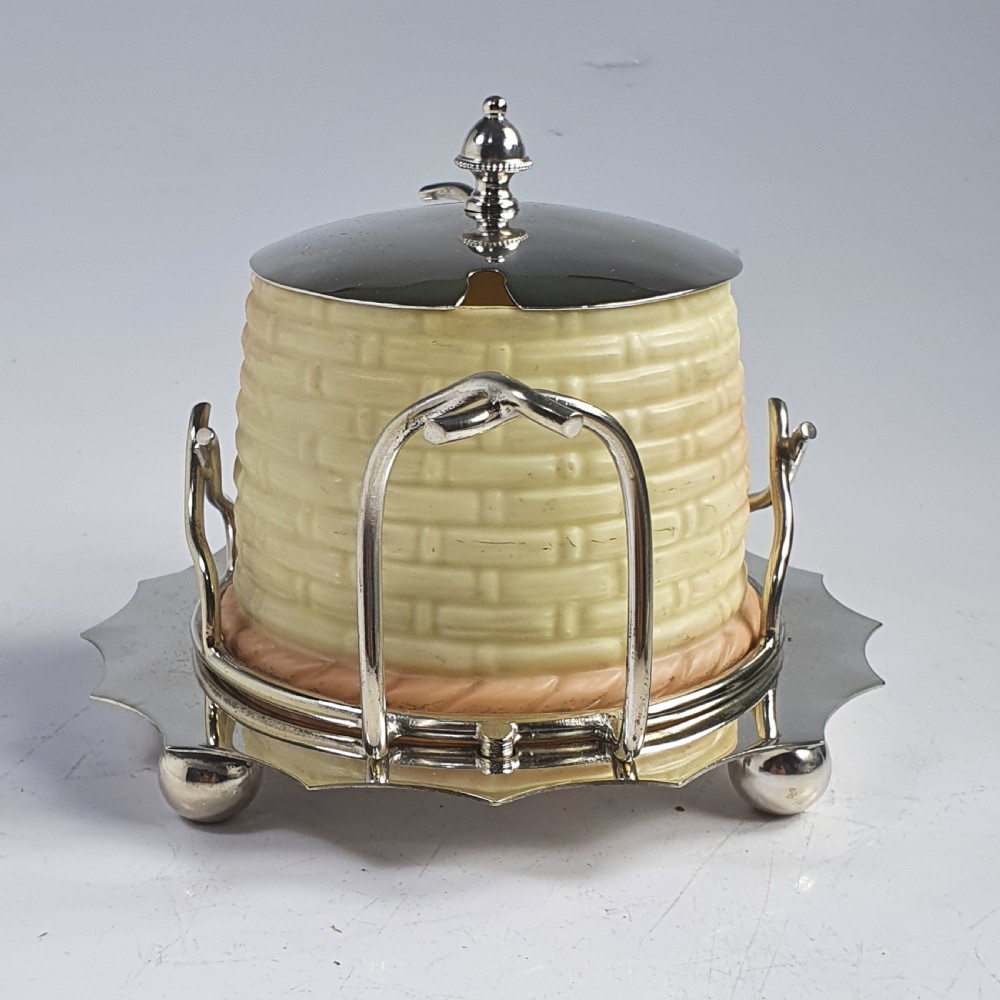 Locke & Co Worcester Blush Honey Pot with SP Base and Mounts c1900 View VIII