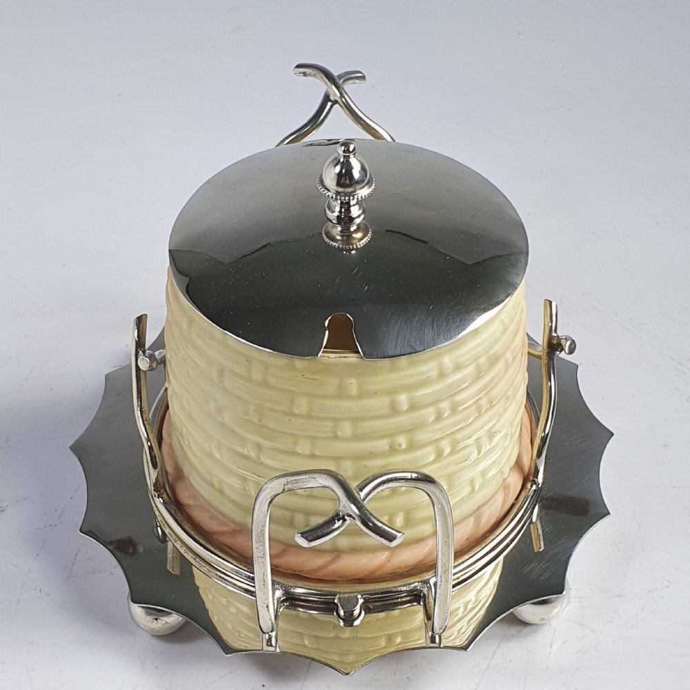 Locke & Co Worcester Blush Honey Pot with SP Base and Mounts c1900 View IX