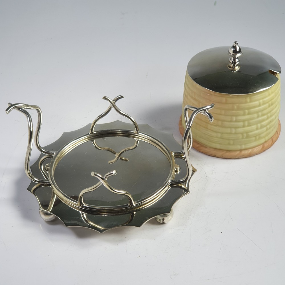 Locke & Co Worcester Blush Honey Pot with SP Base and Mounts c1900 View XI