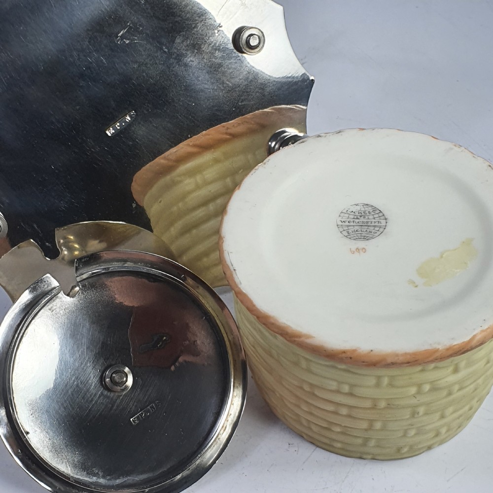 Locke & Co Worcester Blush Honey Pot with SP Base and Mounts c1900 View XII