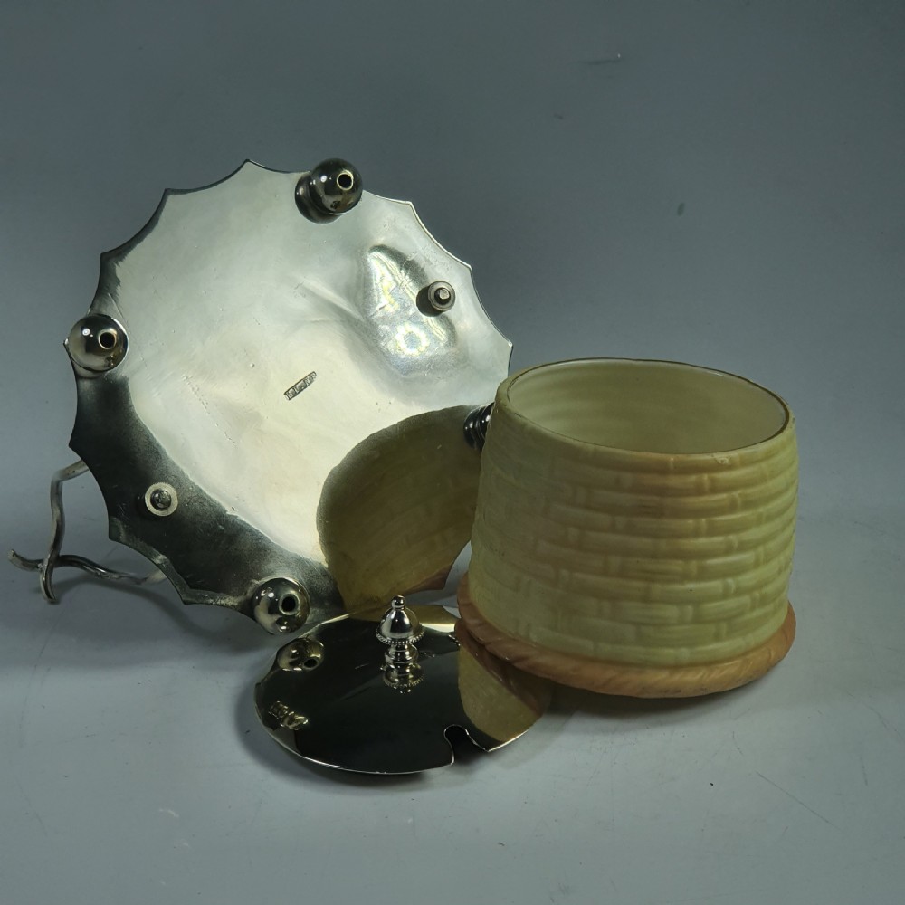 Locke & Co Worcester Blush Honey Pot with SP Base and Mounts c1900 View XIII