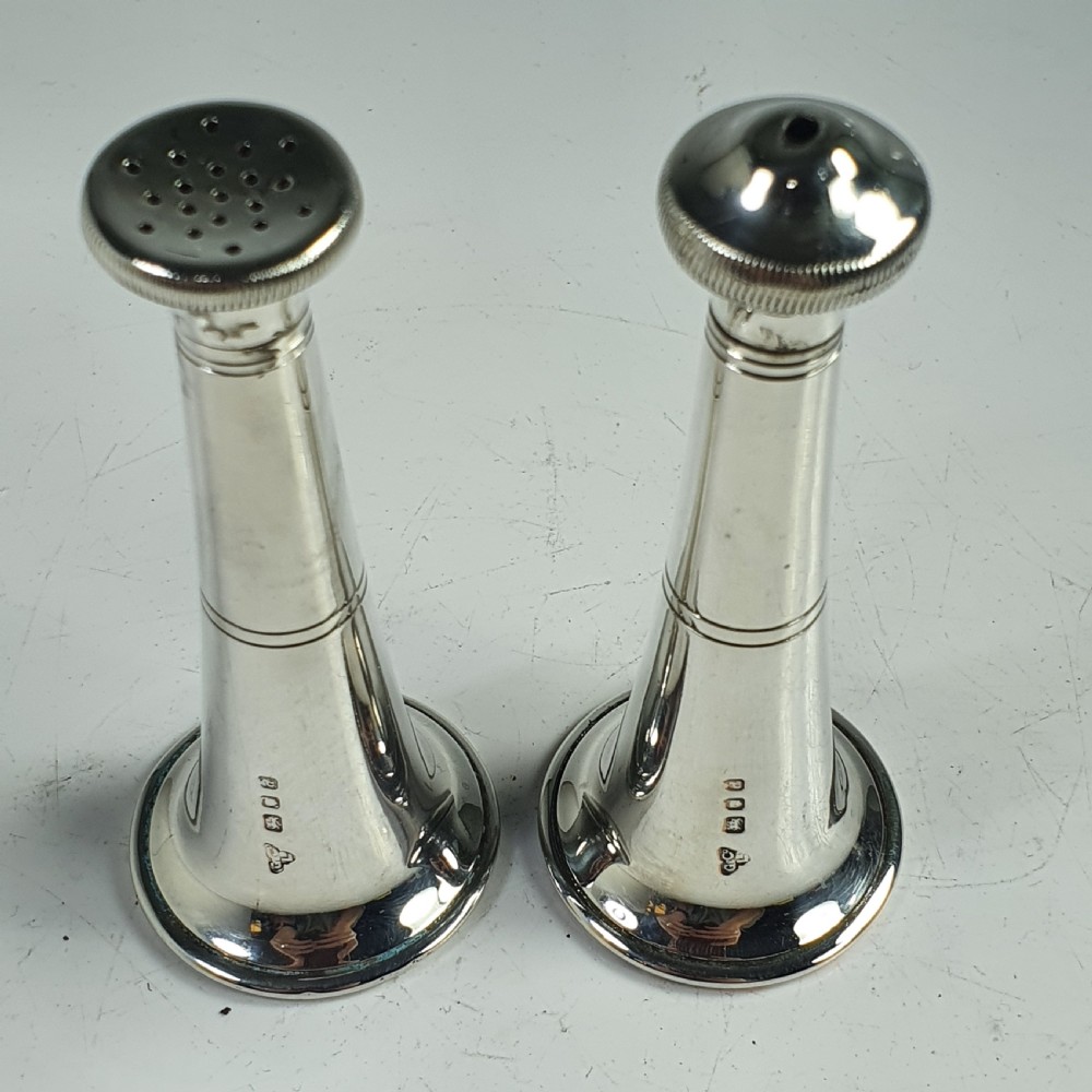 Stylish 1950s Garrard & Co Silver Conical Salt & Pepper Set