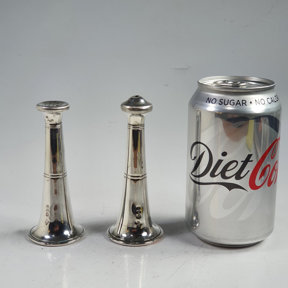 Stylish 1950s Garrard & Co Silver Conical Salt & Pepper Set View III