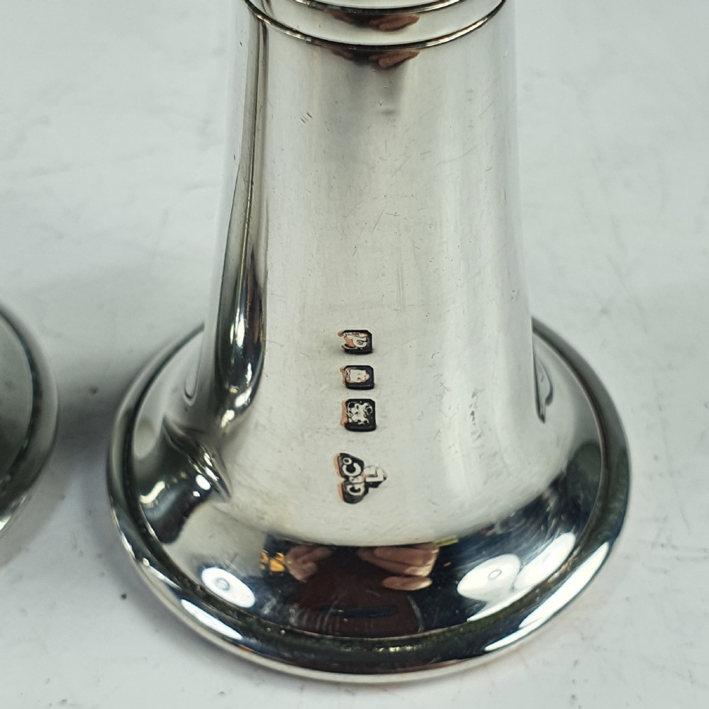 Stylish 1950s Garrard & Co Silver Conical Salt & Pepper Set View V