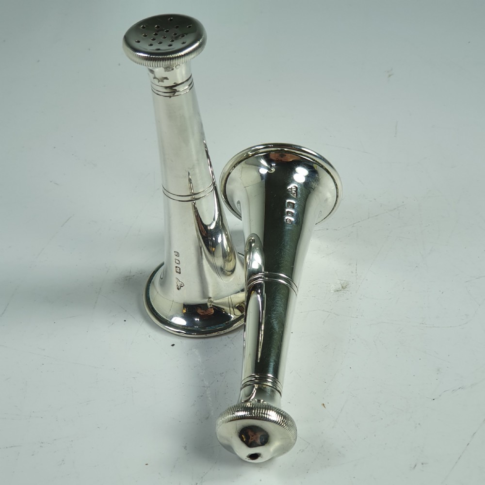 Stylish 1950s Garrard & Co Silver Conical Salt & Pepper Set View VII