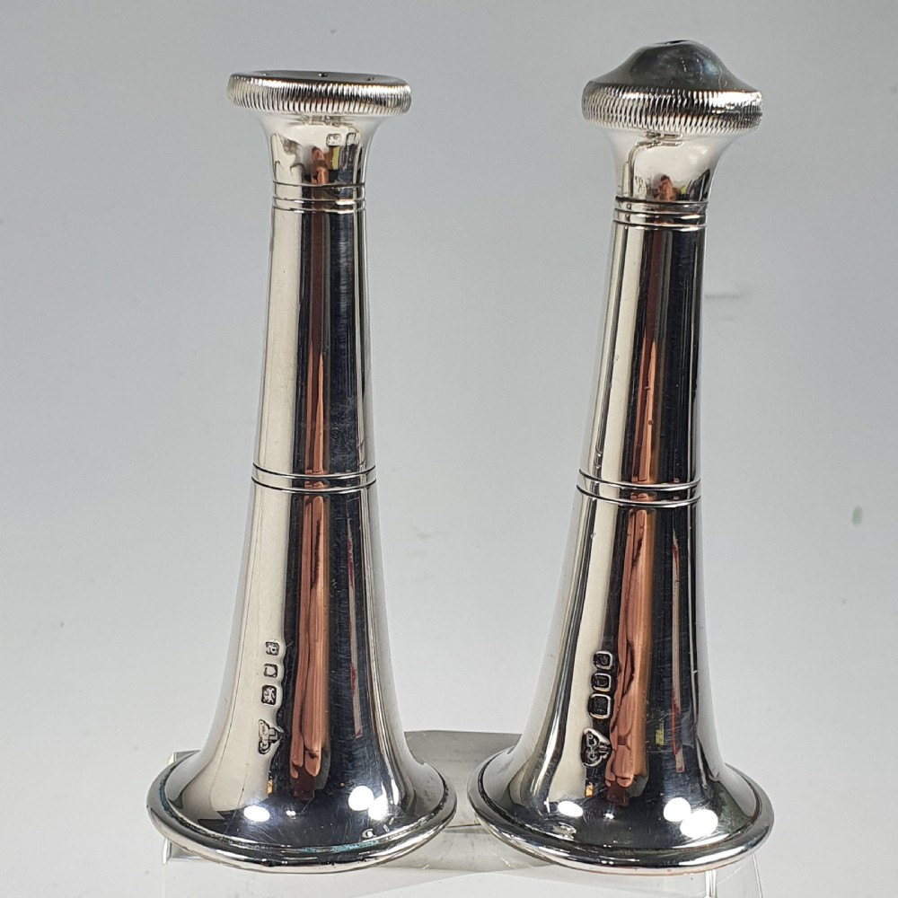 Stylish 1950s Garrard & Co Silver Conical Salt & Pepper Set View VIII