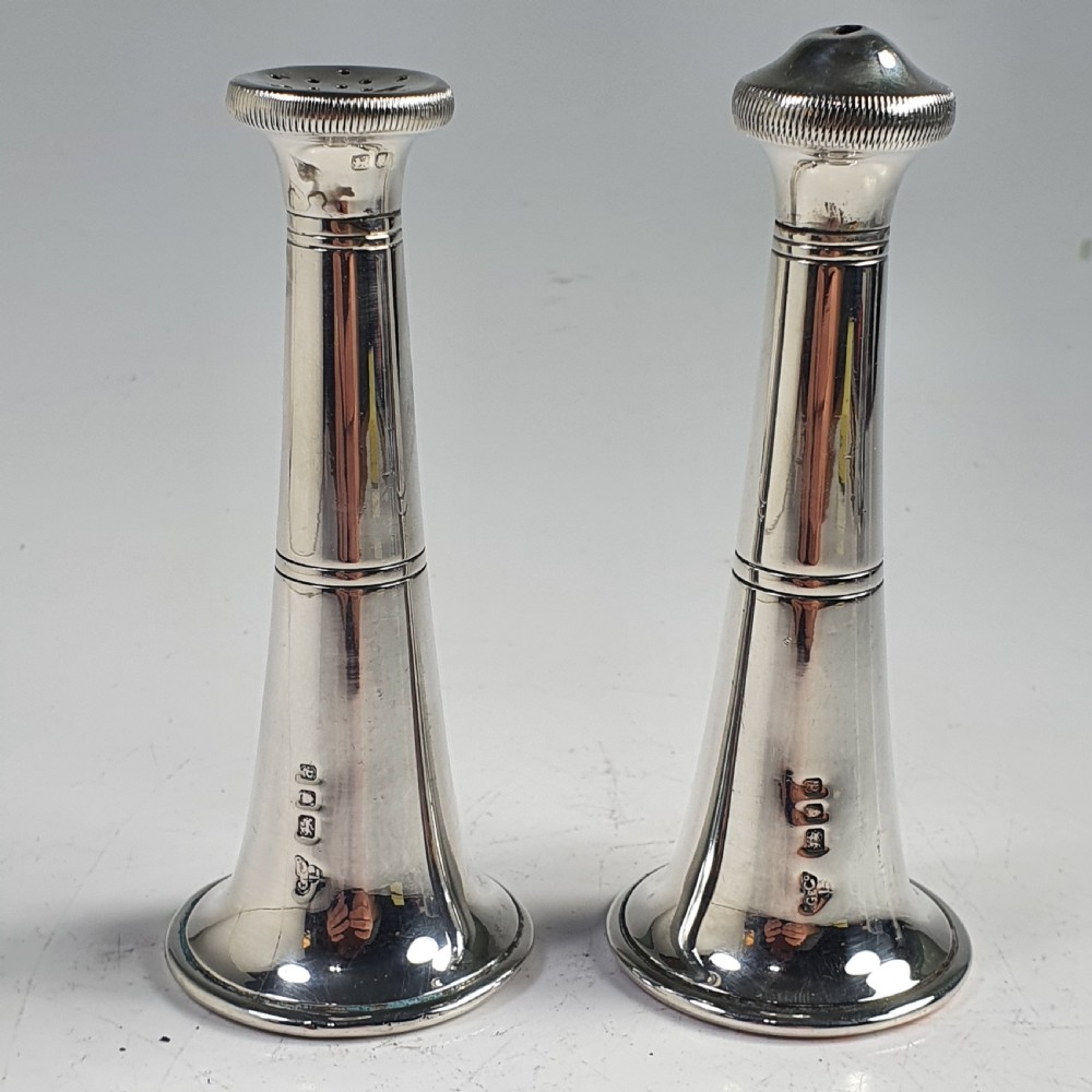 Stylish 1950s Garrard & Co Silver Conical Salt & Pepper Set View IX