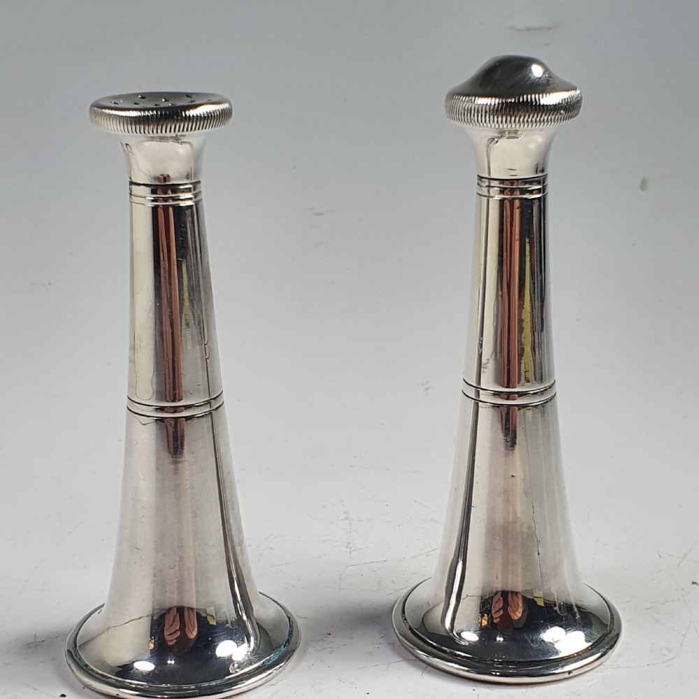 Stylish 1950s Garrard & Co Silver Conical Salt & Pepper Set View XI
