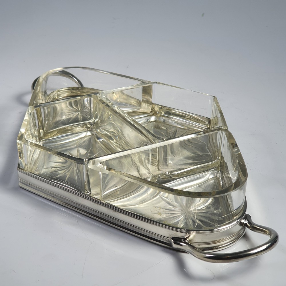 Beautiful Quality Silver Plate & Cut Glass Segmented Handled Serving Dish