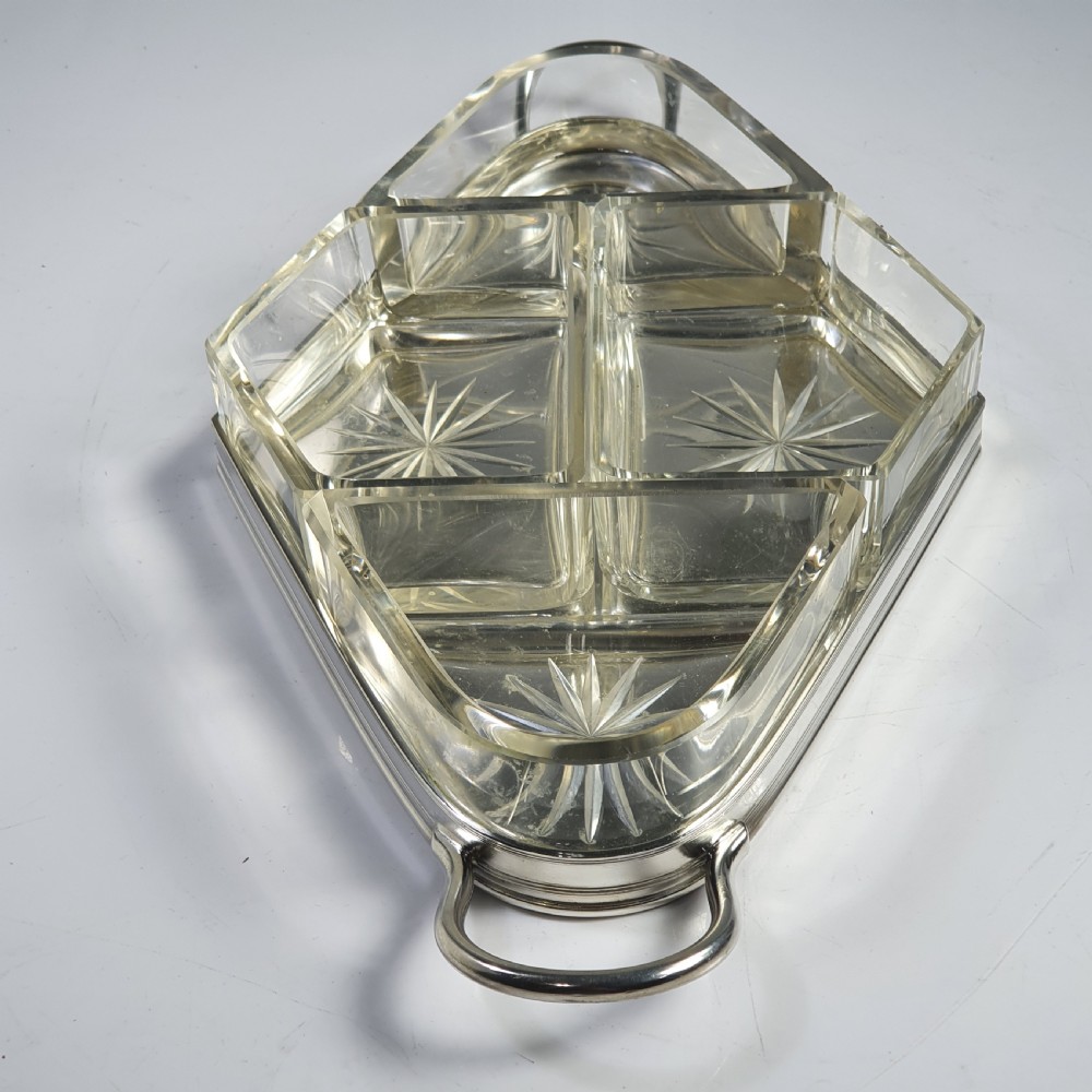 Beautiful Quality Silver Plate & Cut Glass Segmented Handled Serving Dish View II