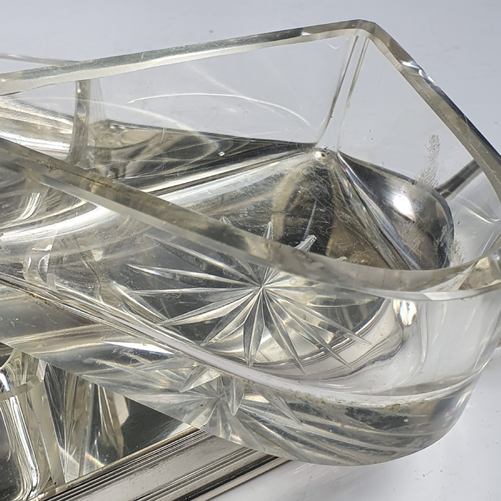 Beautiful Quality Silver Plate & Cut Glass Segmented Handled Serving Dish View VI