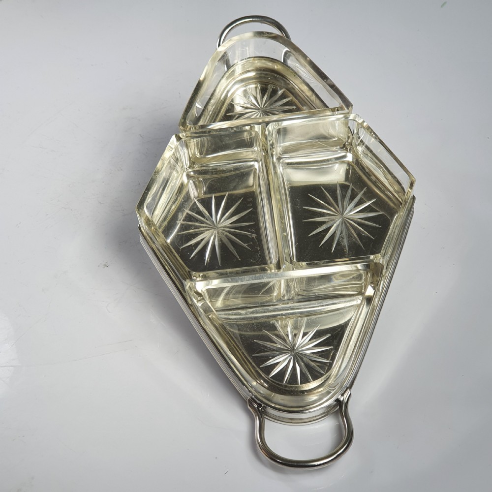 Beautiful Quality Silver Plate & Cut Glass Segmented Handled Serving Dish View VIII