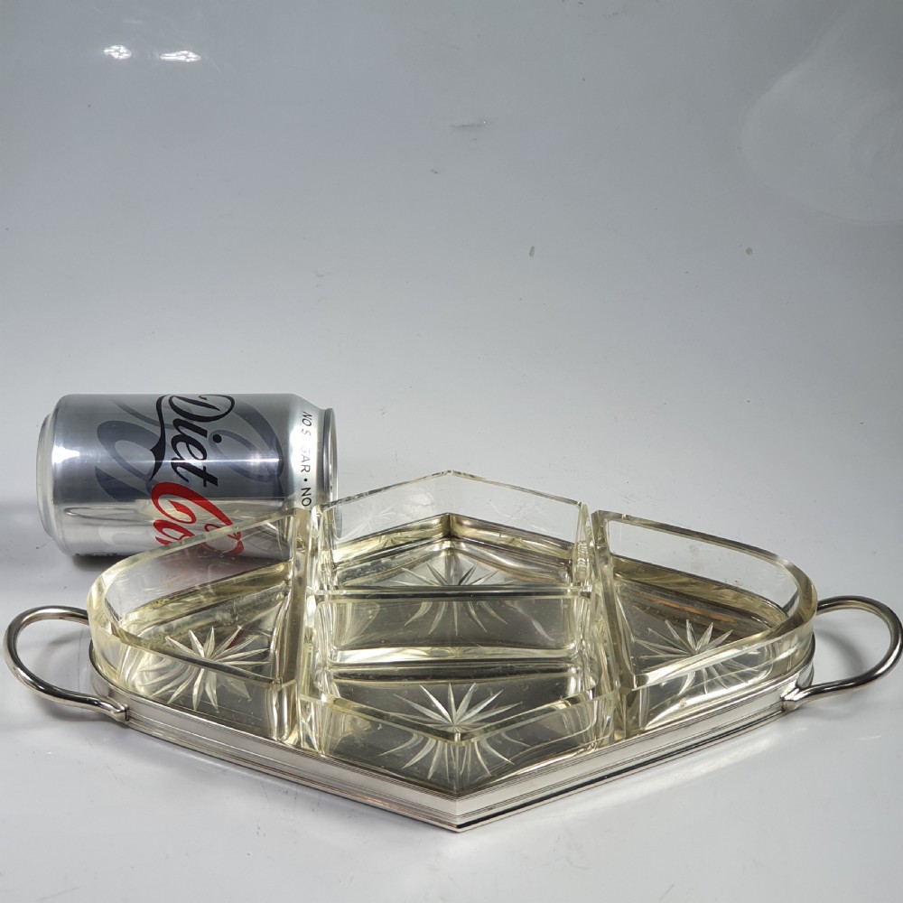 Beautiful Quality Silver Plate & Cut Glass Segmented Handled Serving Dish View X