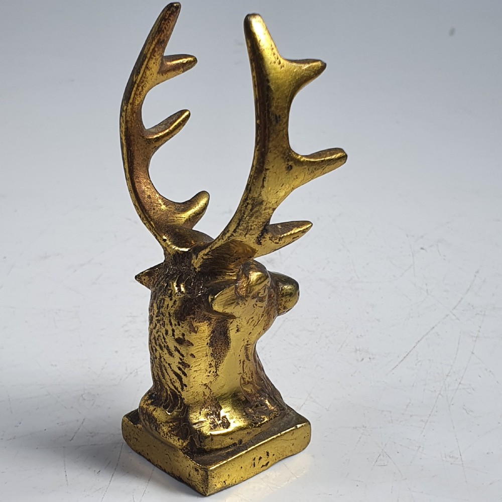 Antique Brass Stags Head Desk Top Pen Holder c1920 View II