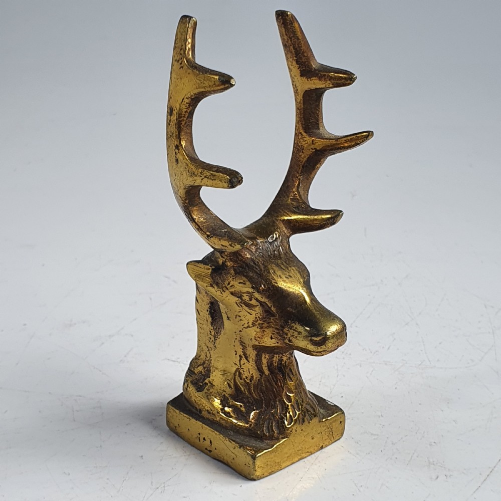 Antique Brass Stags Head Desk Top Pen Holder c1920 View III