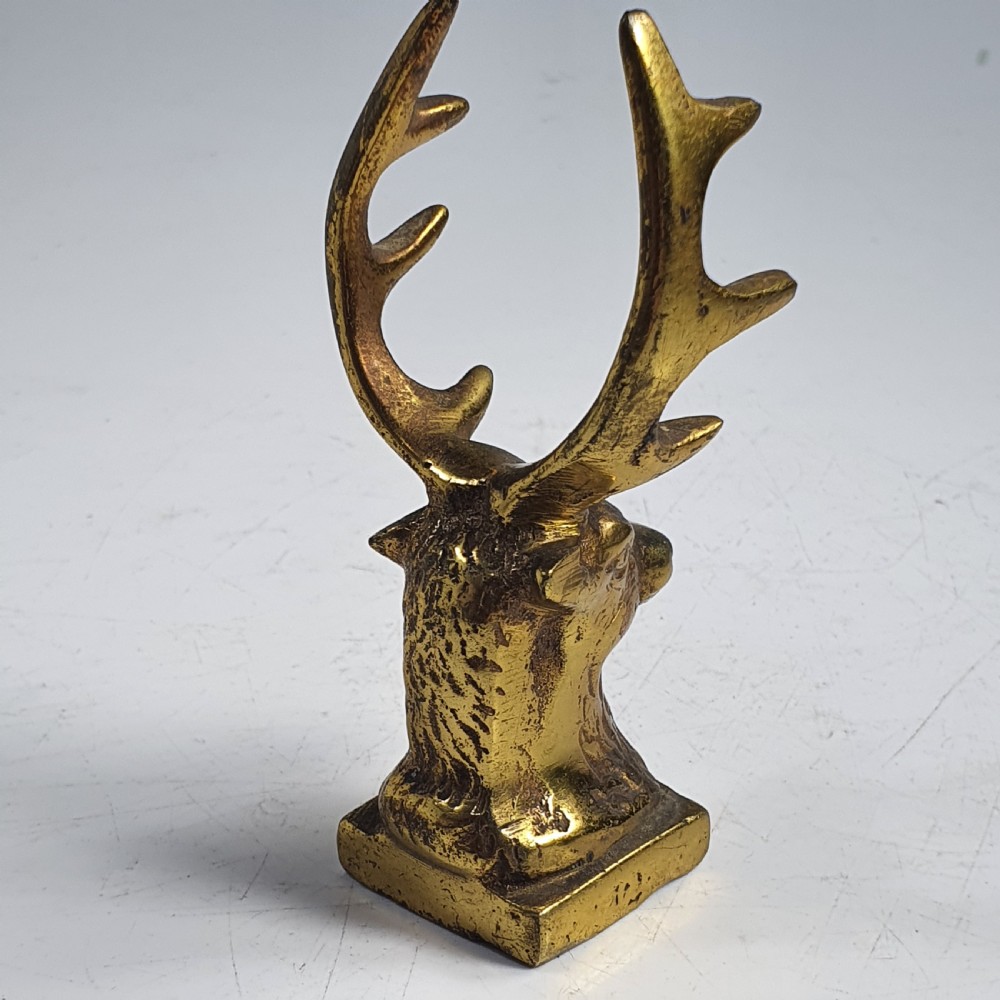 Antique Brass Stags Head Desk Top Pen Holder c1920 View V