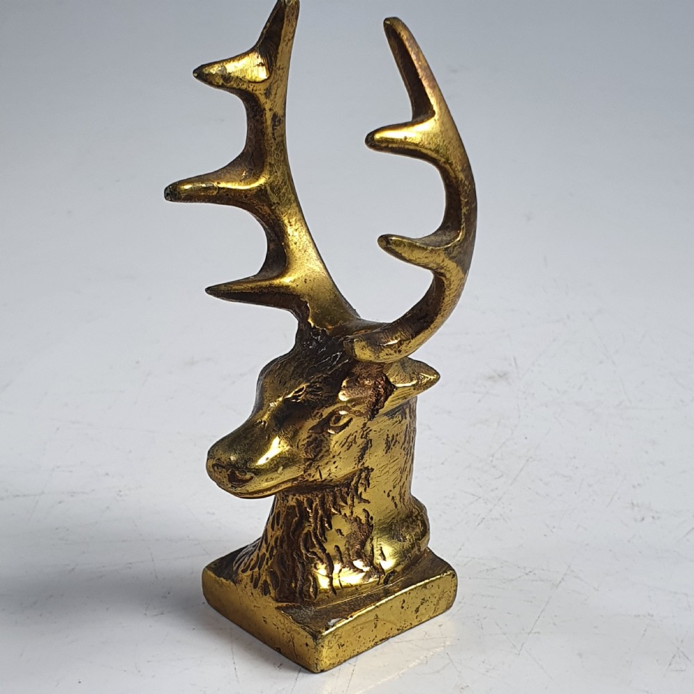 Antique Brass Stags Head Desk Top Pen Holder c1920 View VI