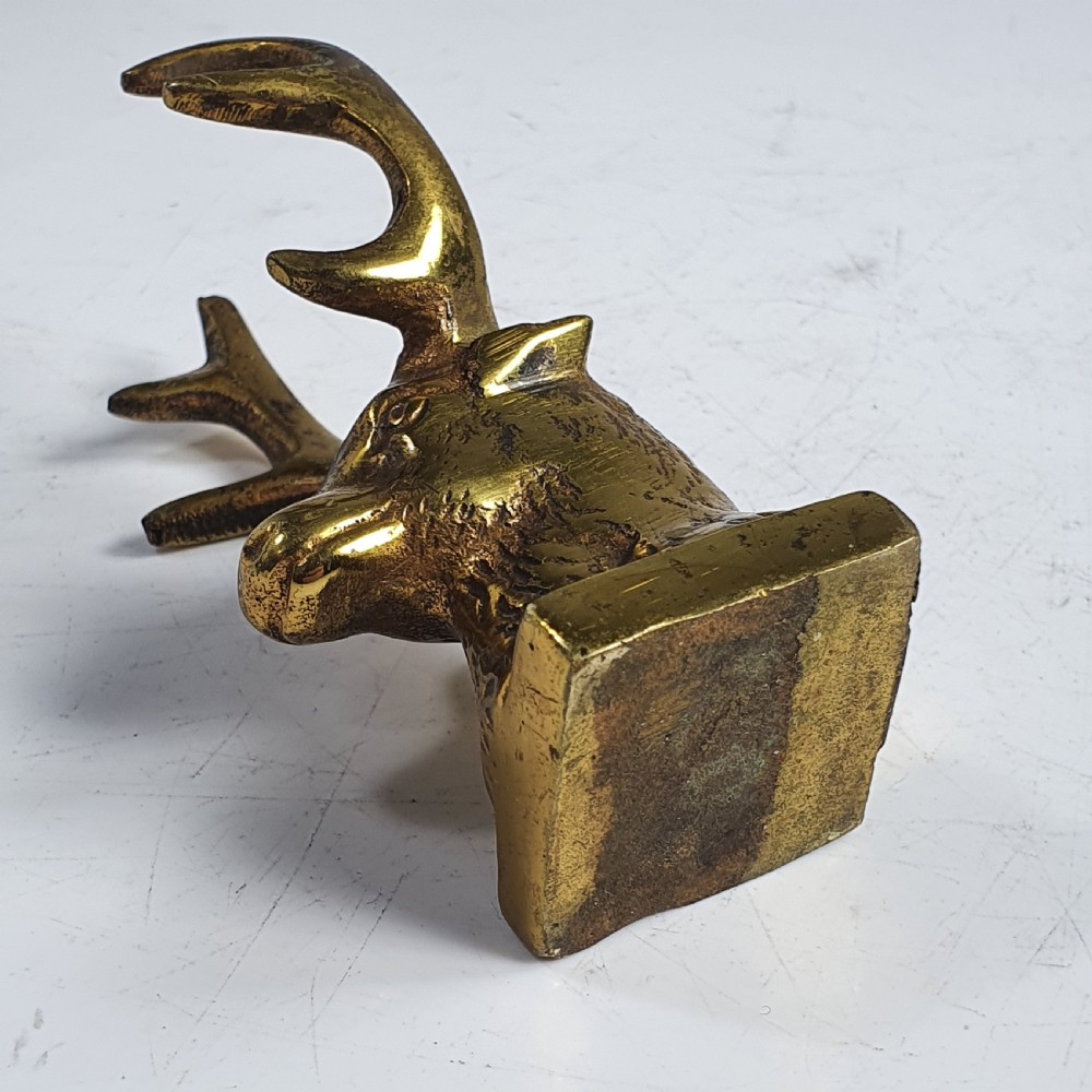 Antique Brass Stags Head Desk Top Pen Holder c1920 View VII