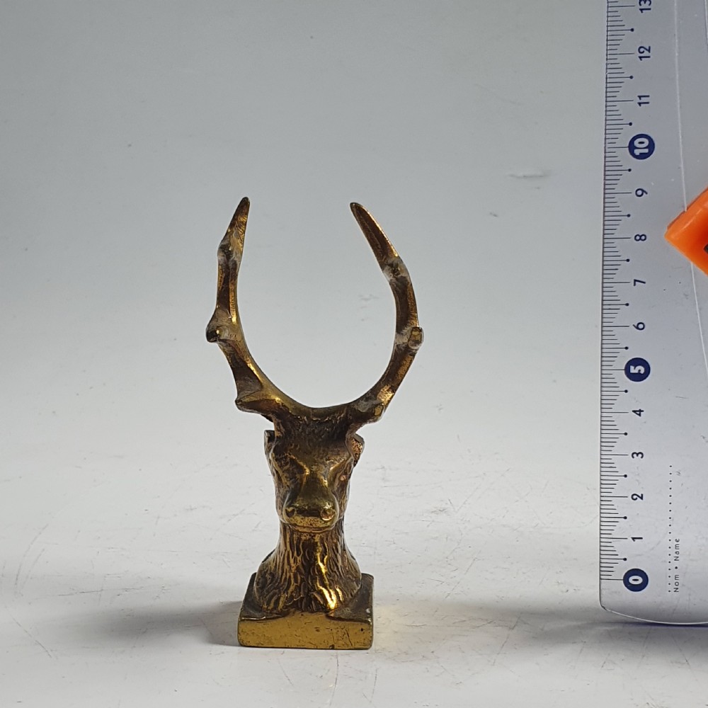 Antique Brass Stags Head Desk Top Pen Holder c1920 View VIII