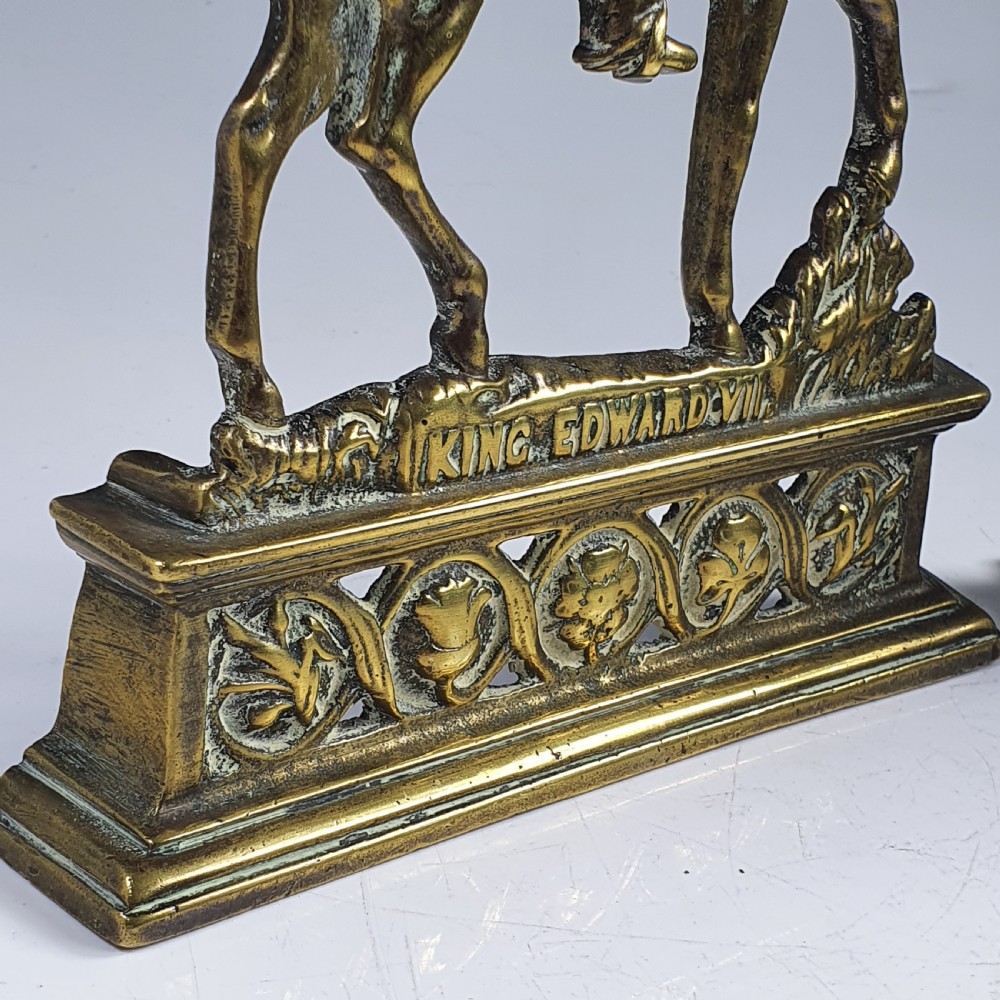 Rare Pair of Antique English Royal Edwardian Brass Chimney Ornaments ~ “King Edward VII & Queen Alexandra” View IV