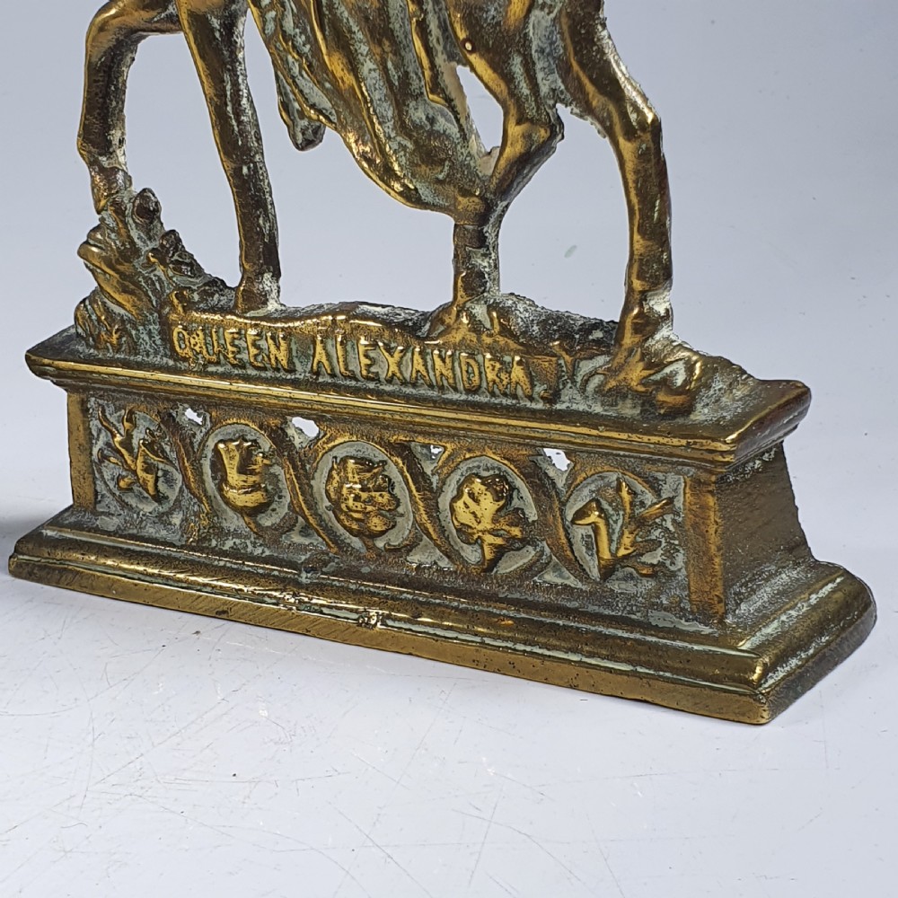 Rare Pair of Antique English Royal Edwardian Brass Chimney Ornaments ~ “King Edward VII & Queen Alexandra” View V