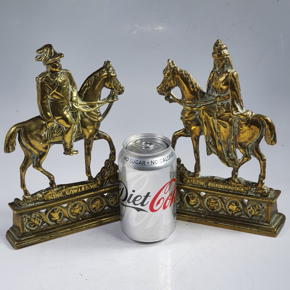 Rare Pair of Antique English Royal Edwardian Brass Chimney Ornaments ~ “King Edward VII & Queen Alexandra” View VI