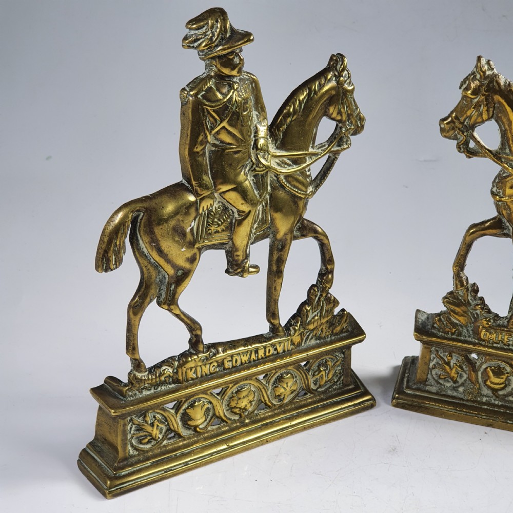 Rare Pair of Antique English Royal Edwardian Brass Chimney Ornaments ~ “King Edward VII & Queen Alexandra” View XII