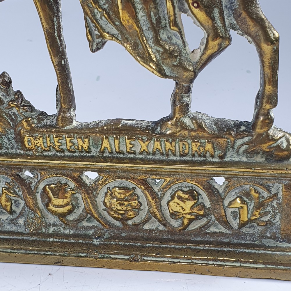 Rare Pair of Antique English Royal Edwardian Brass Chimney Ornaments ~ “King Edward VII & Queen Alexandra” View XV