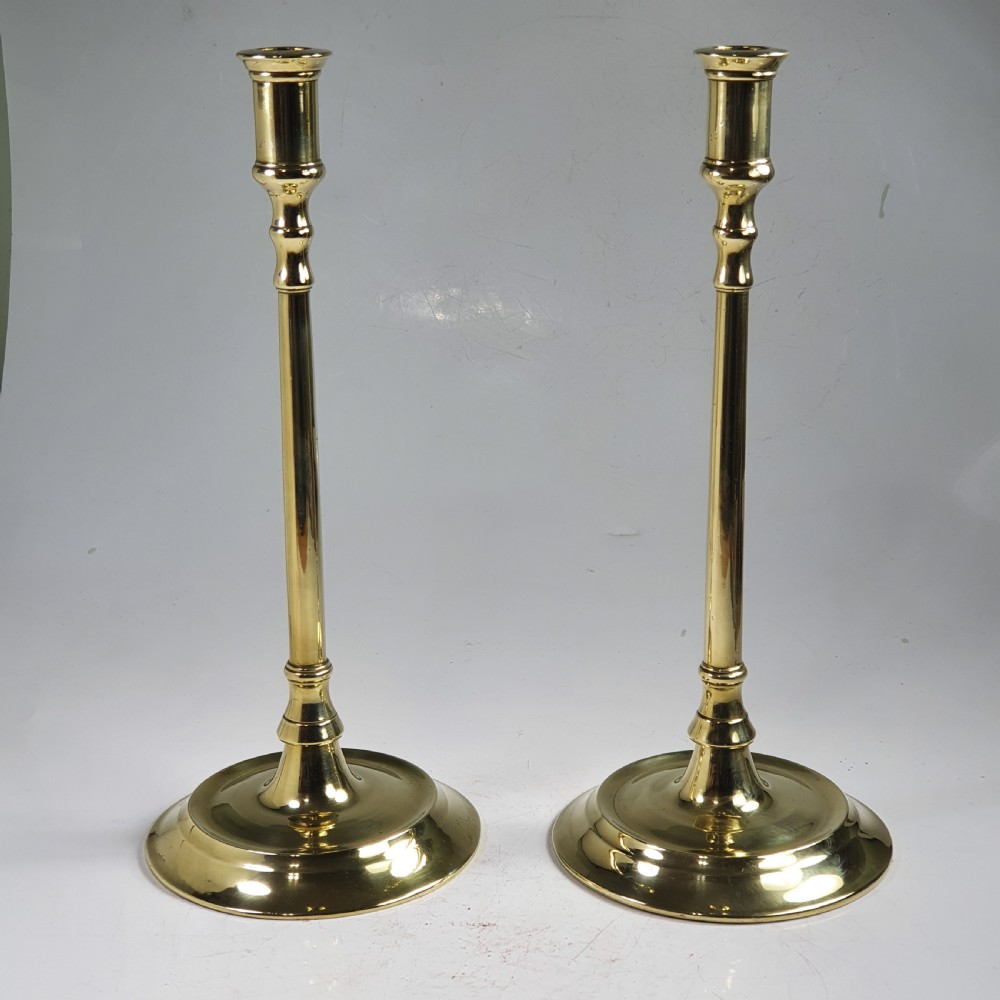 Pair of Tall Elegant Antique English Georgian Brass Candlesticks