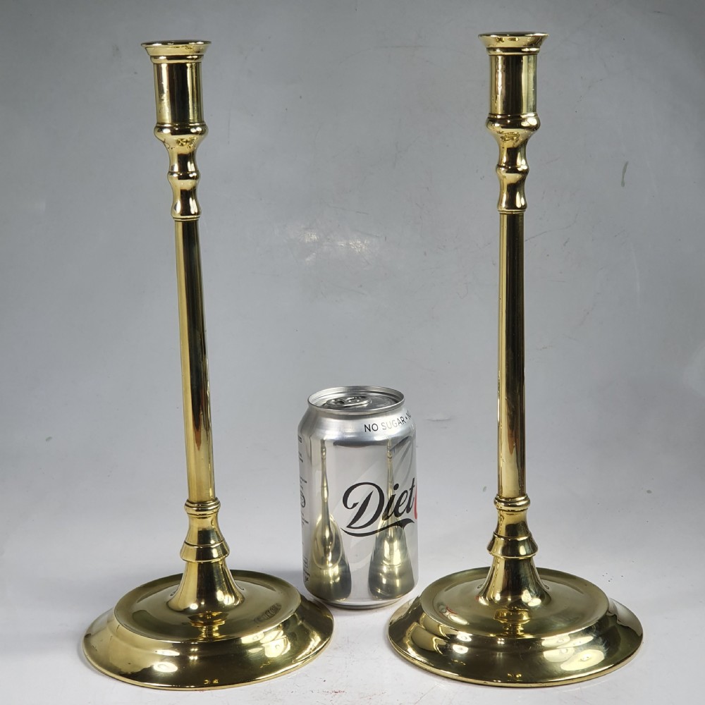 Pair of Tall Elegant Antique English Georgian Brass Candlesticks View II