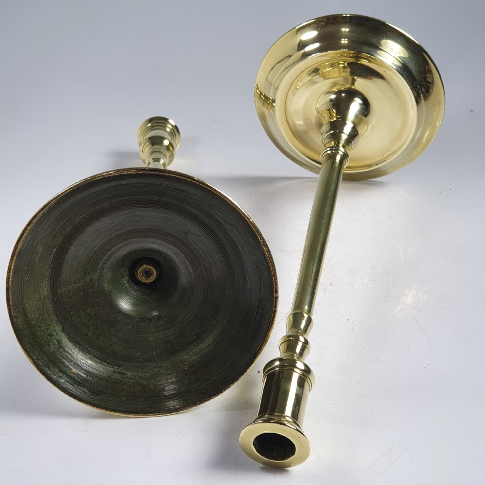 Pair of Tall Elegant Antique English Georgian Brass Candlesticks View V