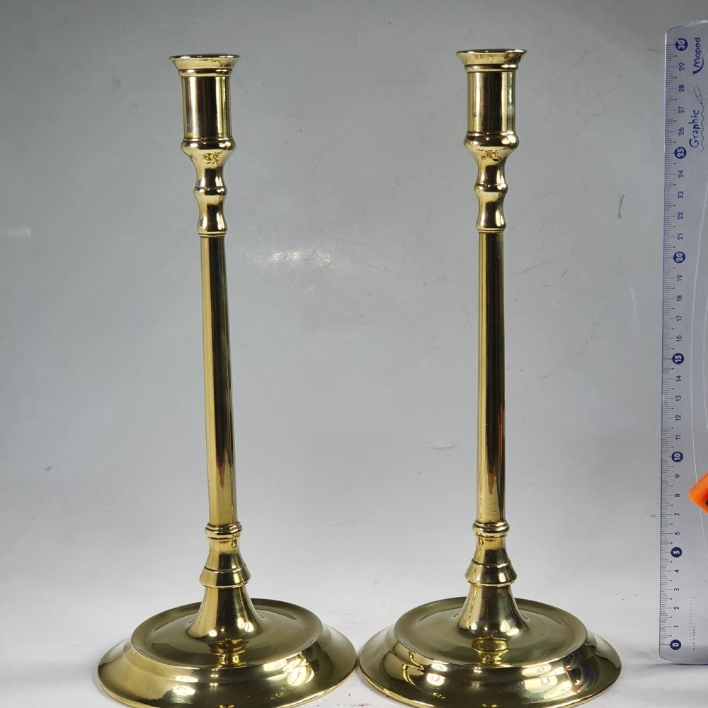 Pair of Tall Elegant Antique English Georgian Brass Candlesticks View VI