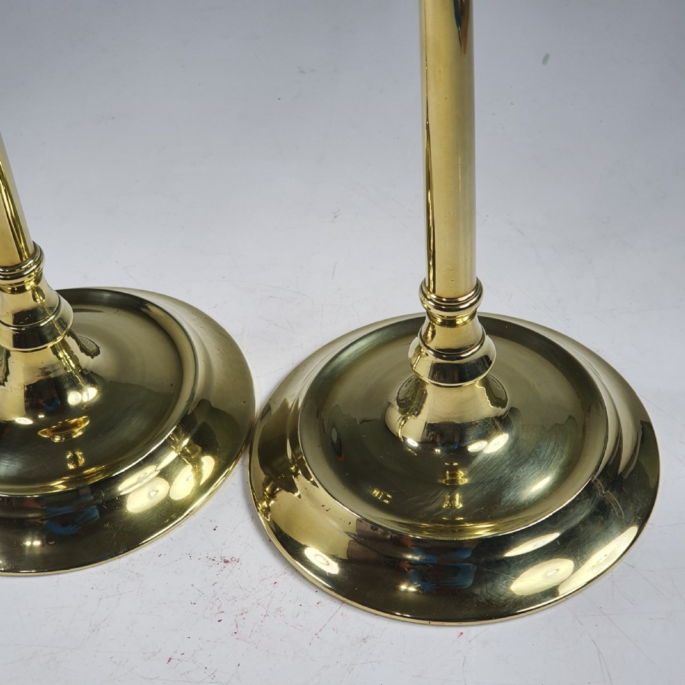 Pair of Tall Elegant Antique English Georgian Brass Candlesticks View VIII