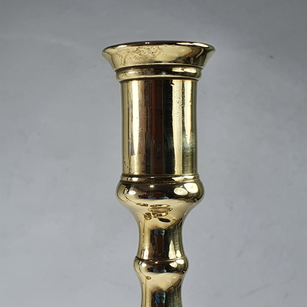 Pair of Tall Elegant Antique English Georgian Brass Candlesticks View IX