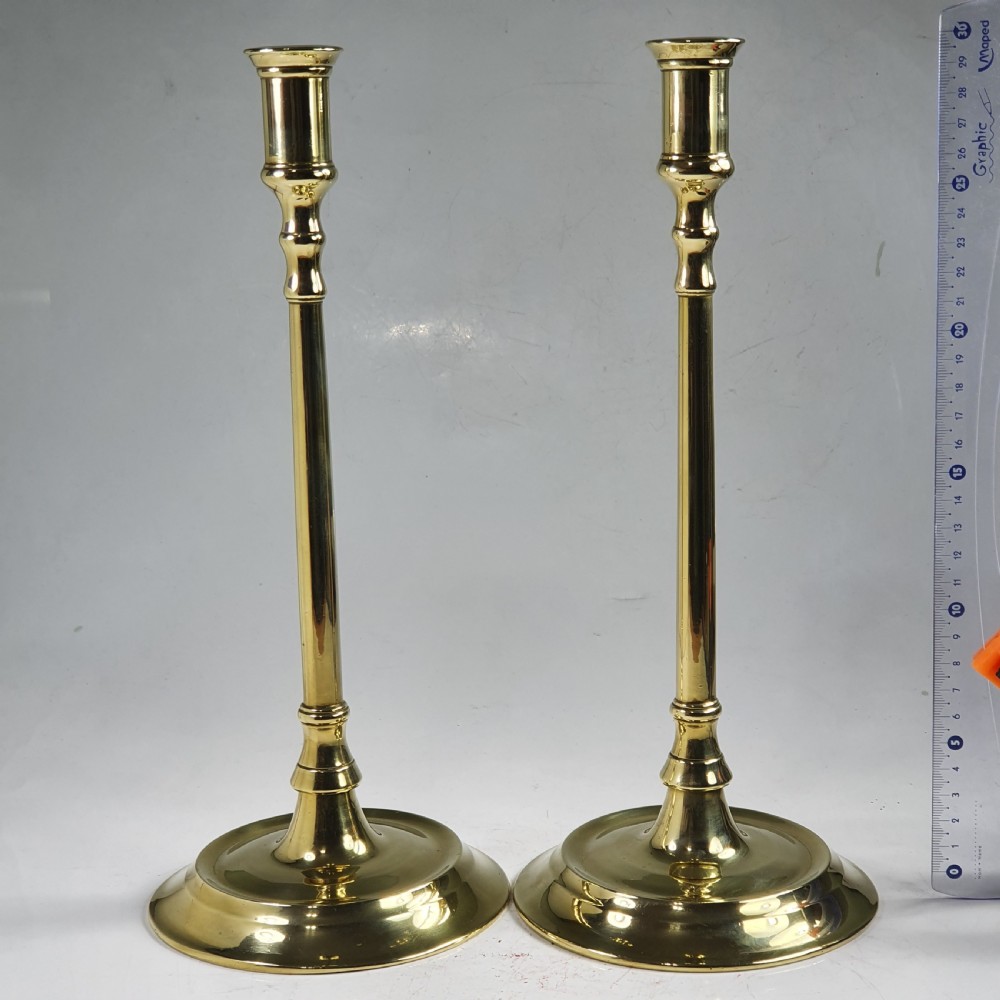 Pair of Tall Elegant Antique English Georgian Brass Candlesticks View XII