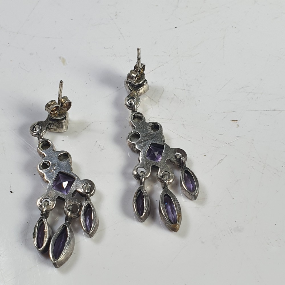 Antique Nouveau Pair of Amethyst & Seed Pearl Earrings c1910 View IV