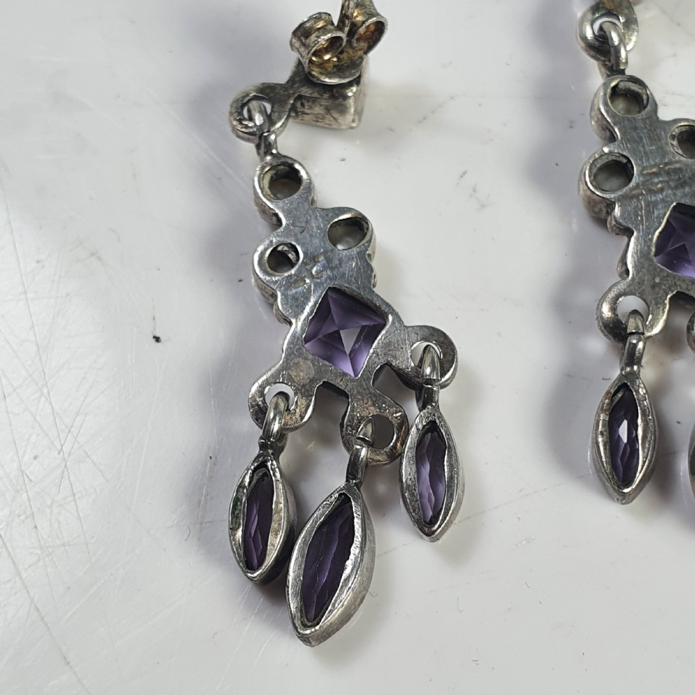 Antique Nouveau Pair of Amethyst & Seed Pearl Earrings c1910 View V