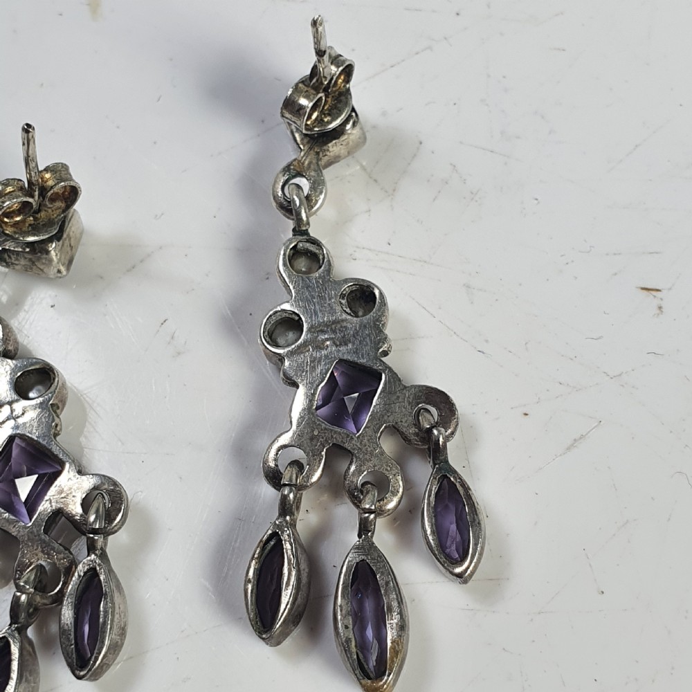 Antique Nouveau Pair of Amethyst & Seed Pearl Earrings c1910 View VI