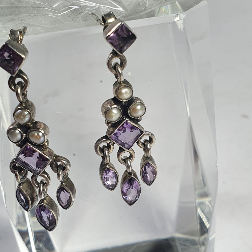 Antique Nouveau Pair of Amethyst & Seed Pearl Earrings c1910 View XIII