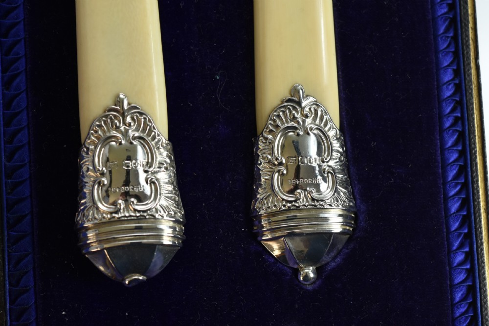 Large Victorian Ivory Handled & Silver Mounted Carving Set c1899 View IV