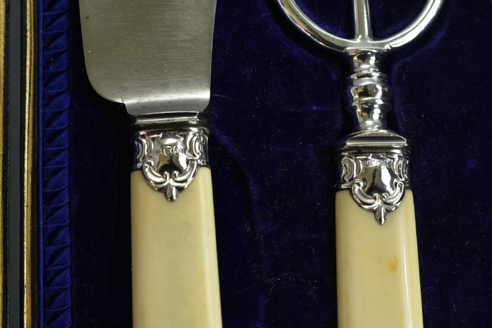 Large Victorian Ivory Handled & Silver Mounted Carving Set c1899 View VI