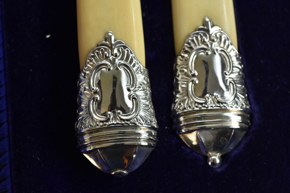 Large Victorian Ivory Handled & Silver Mounted Carving Set c1899 View VII