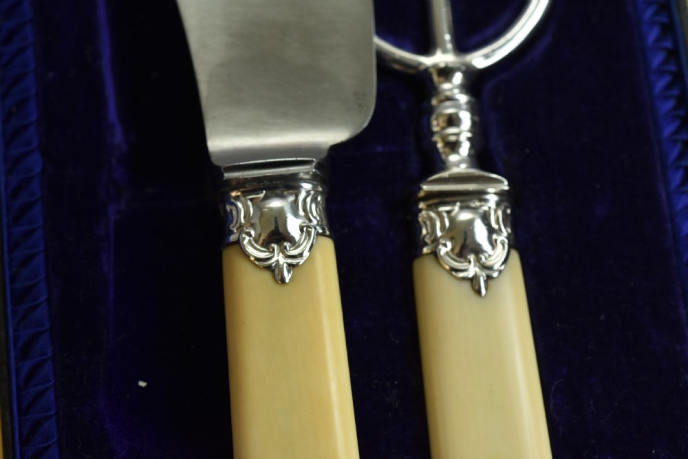 Large Victorian Ivory Handled & Silver Mounted Carving Set c1899 View VIII