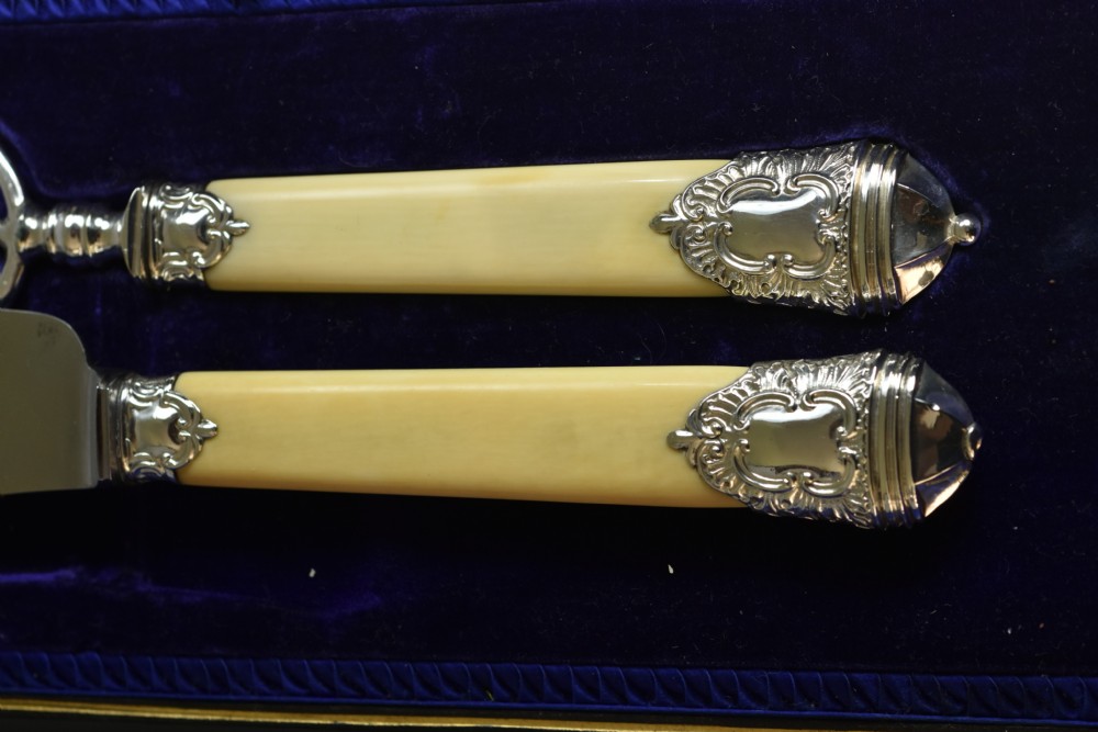 Large Victorian Ivory Handled & Silver Mounted Carving Set c1899 View IX