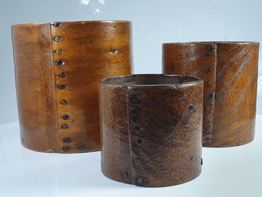 Magnificent Trio of Antique Georgian & Victorian Treen Grain Measures View II