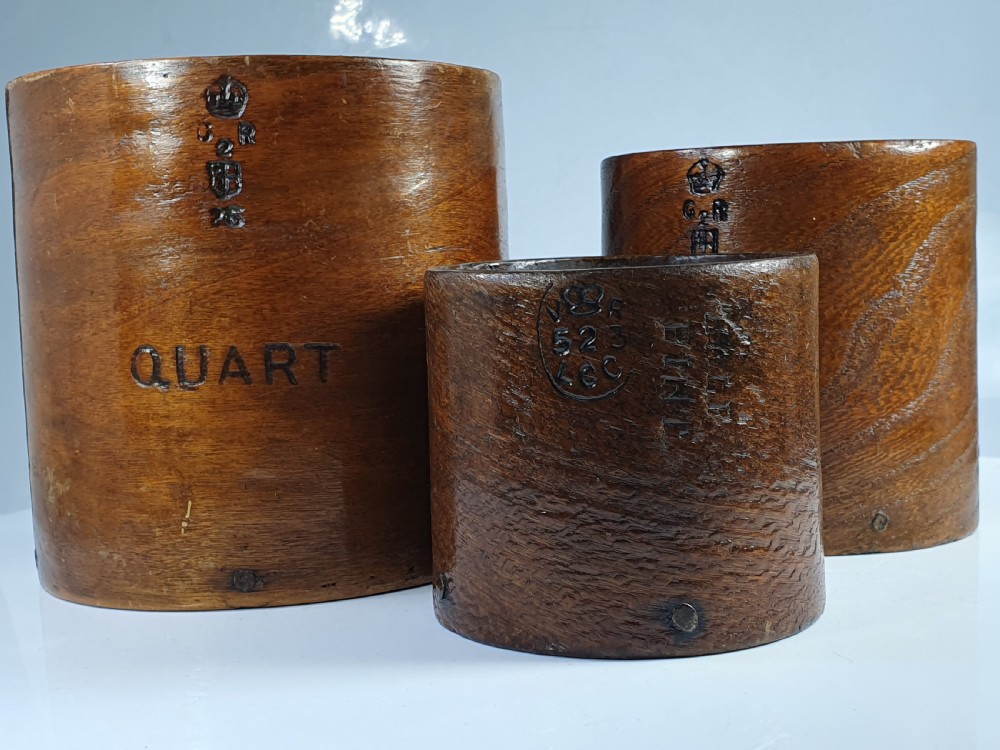 Magnificent Trio of Antique Georgian & Victorian Treen Grain Measures View III